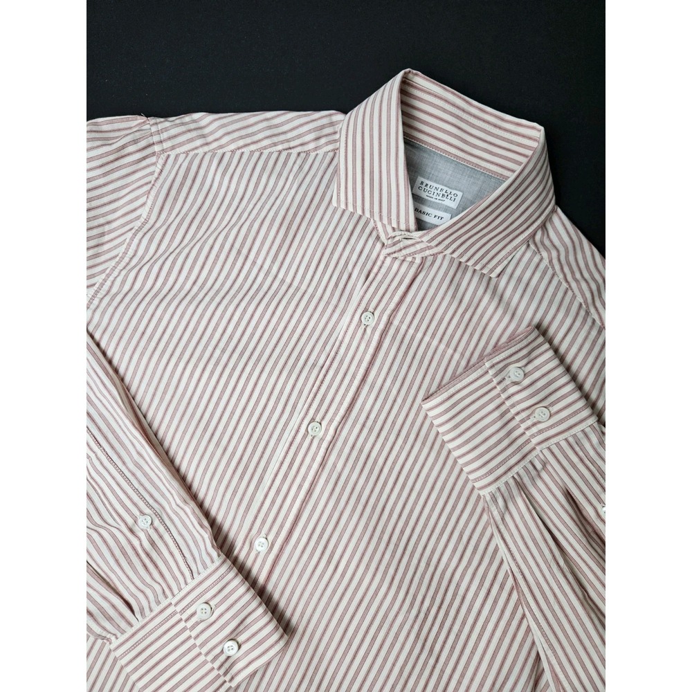 Brunello Cucinelli Men's Long Sleeve Button Up Cotton Striped Shirt Made in...